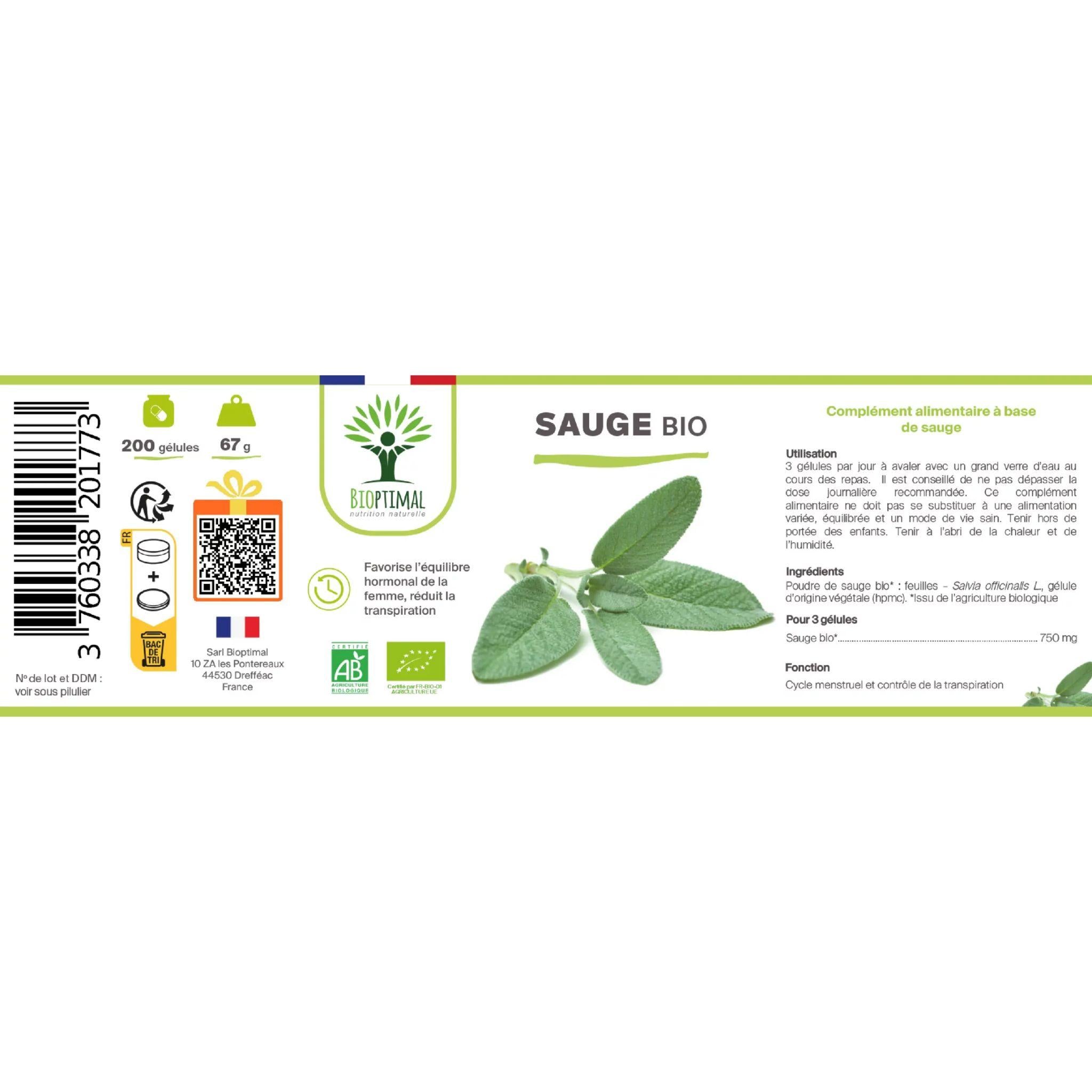 Bio Salbei - 200 Kapseln - Bioptimal - Adaptogen - beauty - Bio - montcalia.ch