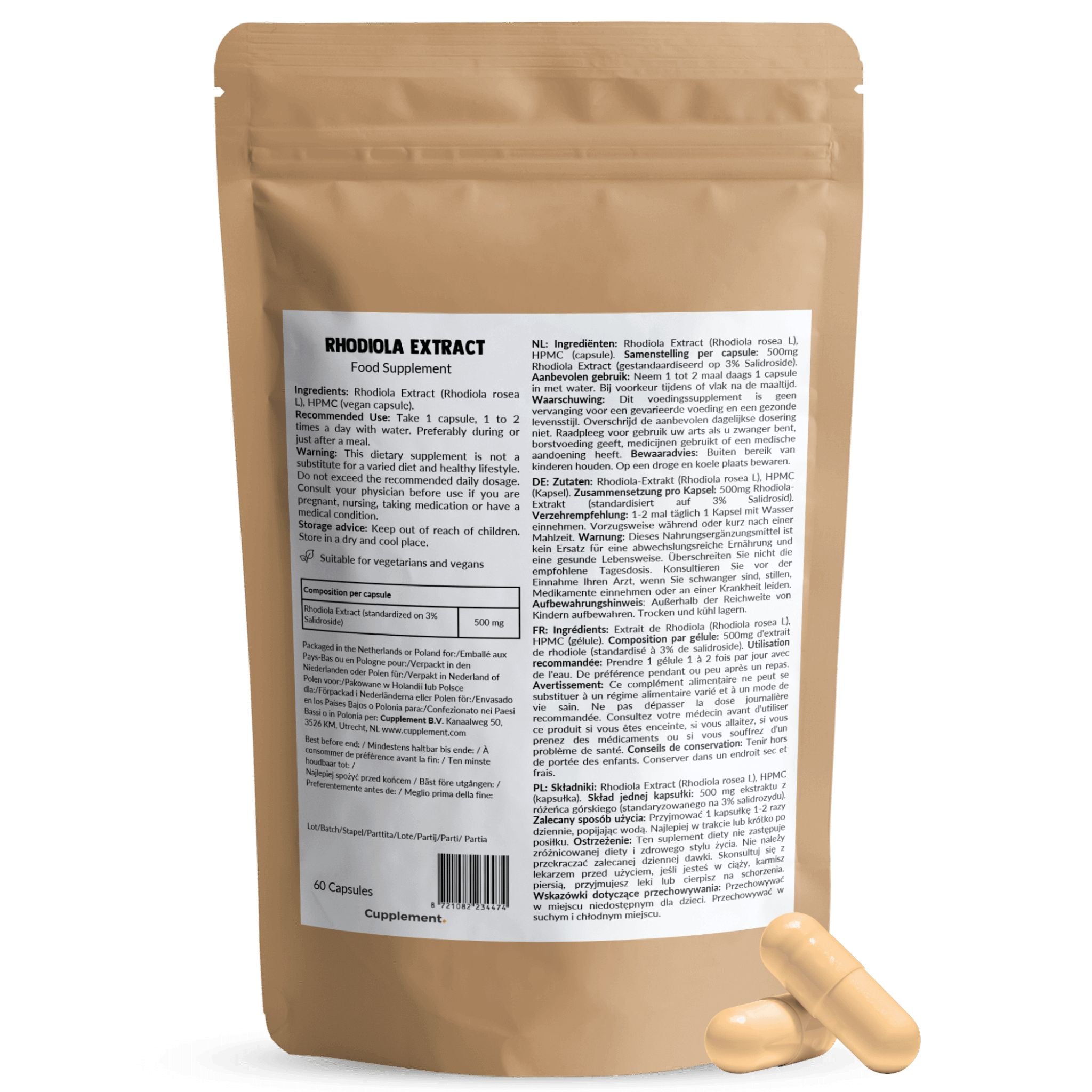 Rhodiola Rosea Extrakt 500mg - 60 Kapseln - Cupplement - Heilpflanze - Kapseln - Rhodiola - montcalia.ch